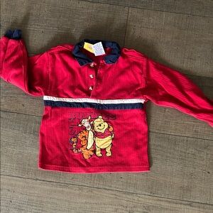 Kids Red Polo Shirt with Cartoon Design vintage y2k 90s Disney Winnie the Pooh